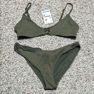 Garage Olive Green Ribbed‎ Bikini Set | Strappy | Size S